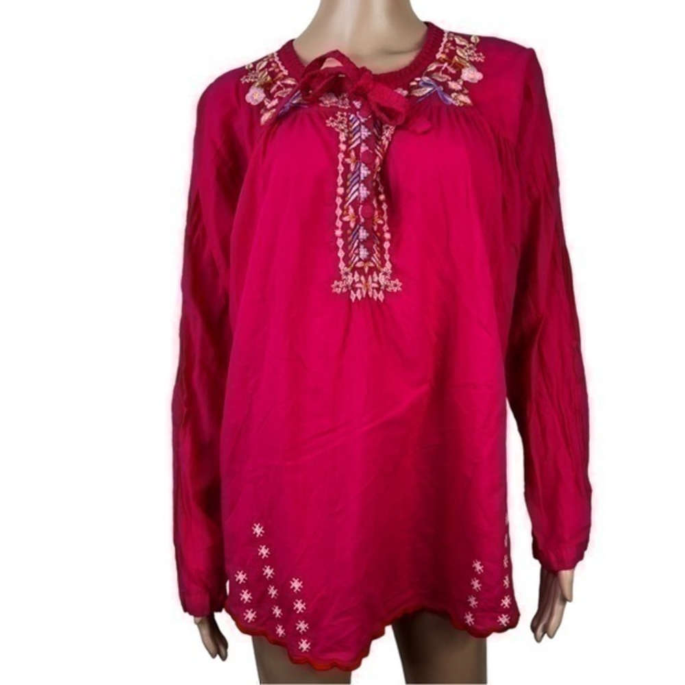 JOHNNY WAS WOMEN TOP Blouse Embroidered Pink Size L